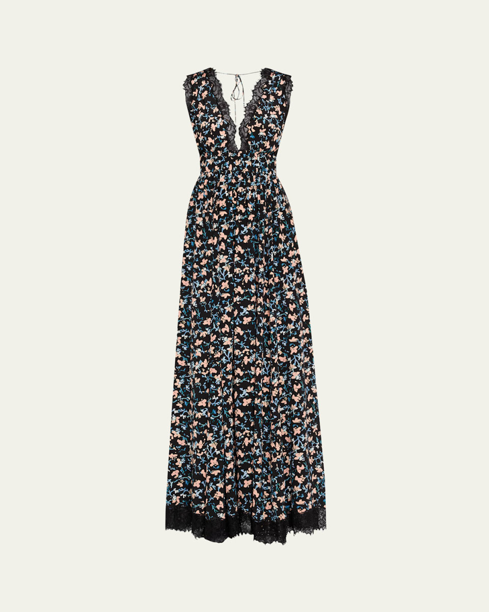 Marguerite V-Neck Silk Lace Gown